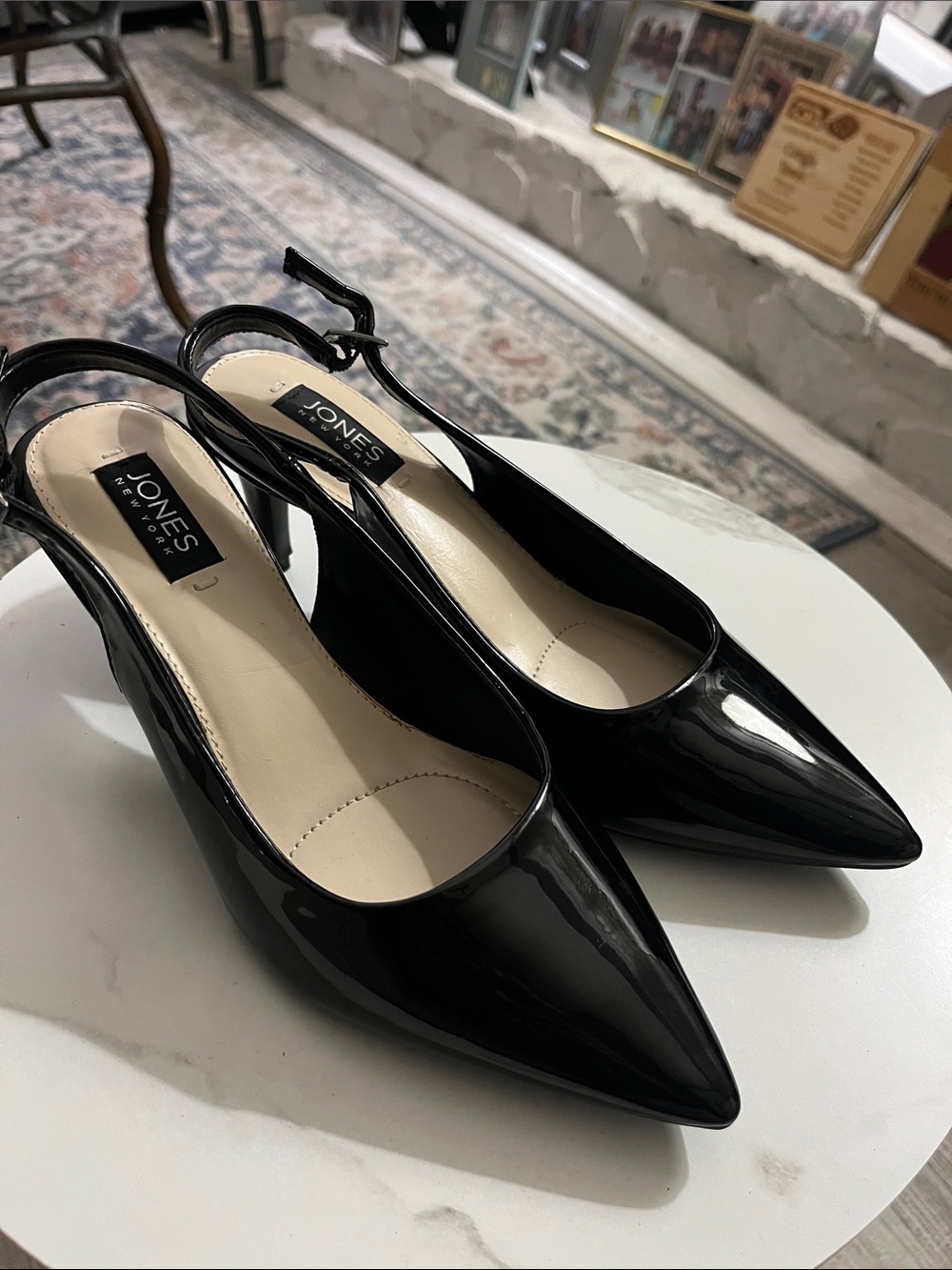 Jones New York Black Patent Slingback Pointed-Toe Heels